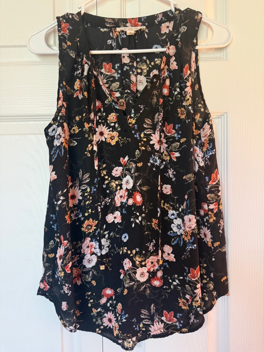 Women's Pink Rose Brand Black Floral Sleeveless Top Sz M